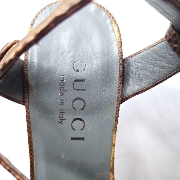 Gucci Brown Snakeskin Print Leather Sandals Size 35.5 - Picture 7 of 9